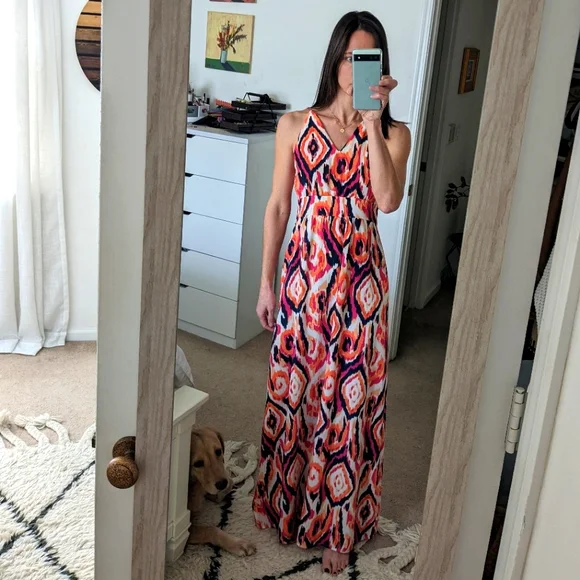 chinese dress ladies Angelo Tangelo Ikat Italian Silk Maxi Kaftan Dress